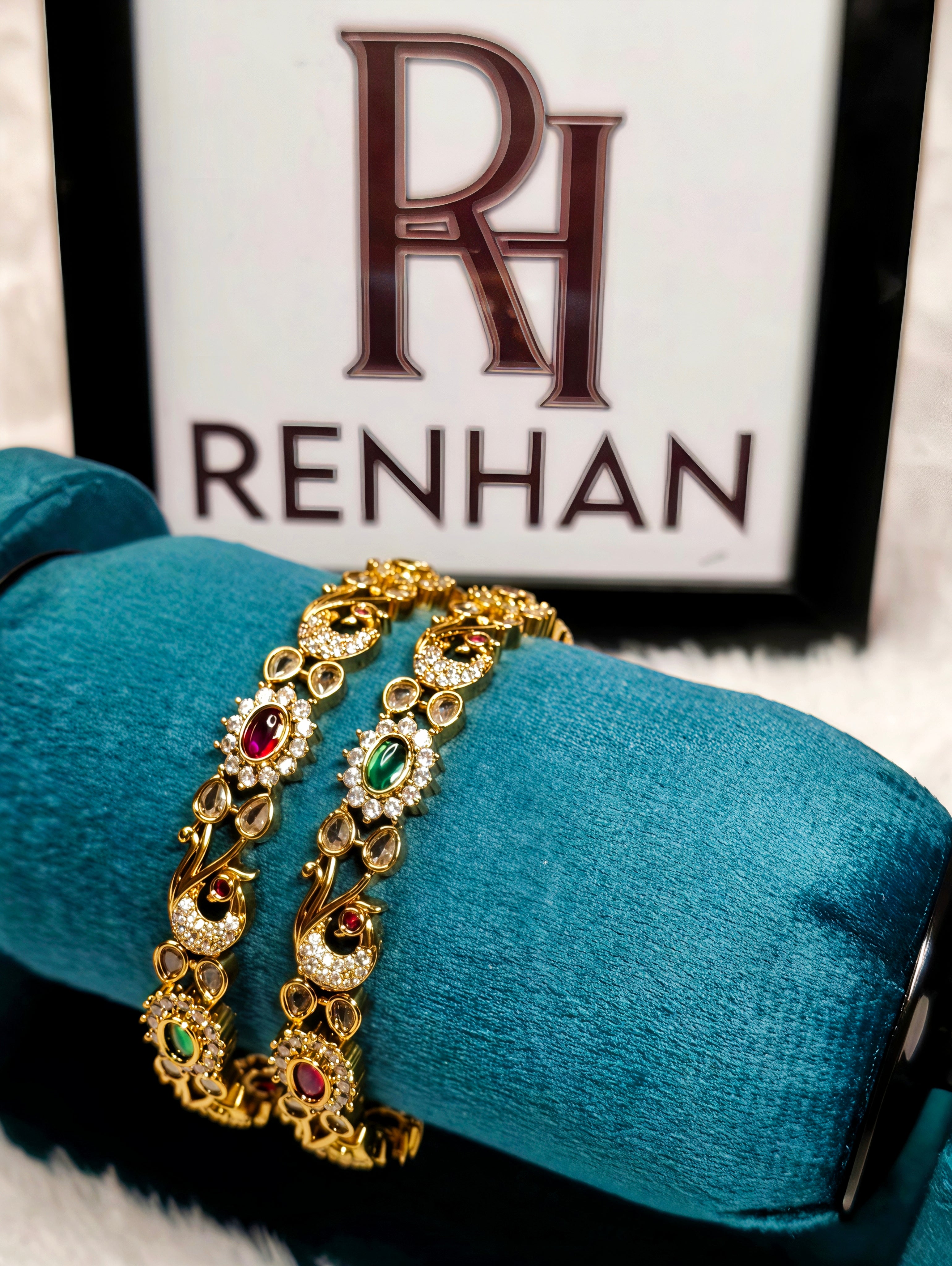 Antique Peacock Bangles (Set of 2)