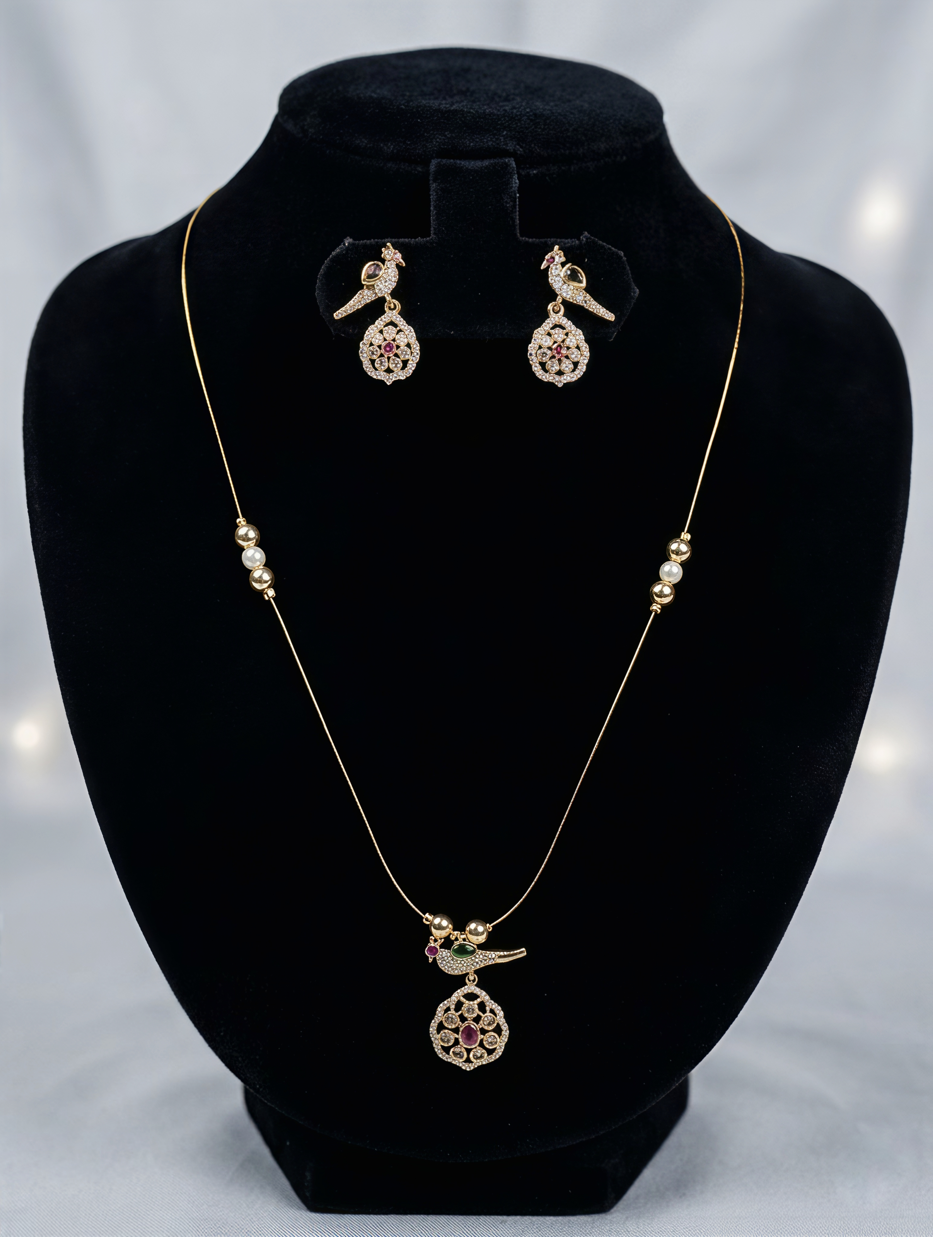 Peacock Invisible Chain & Earrings