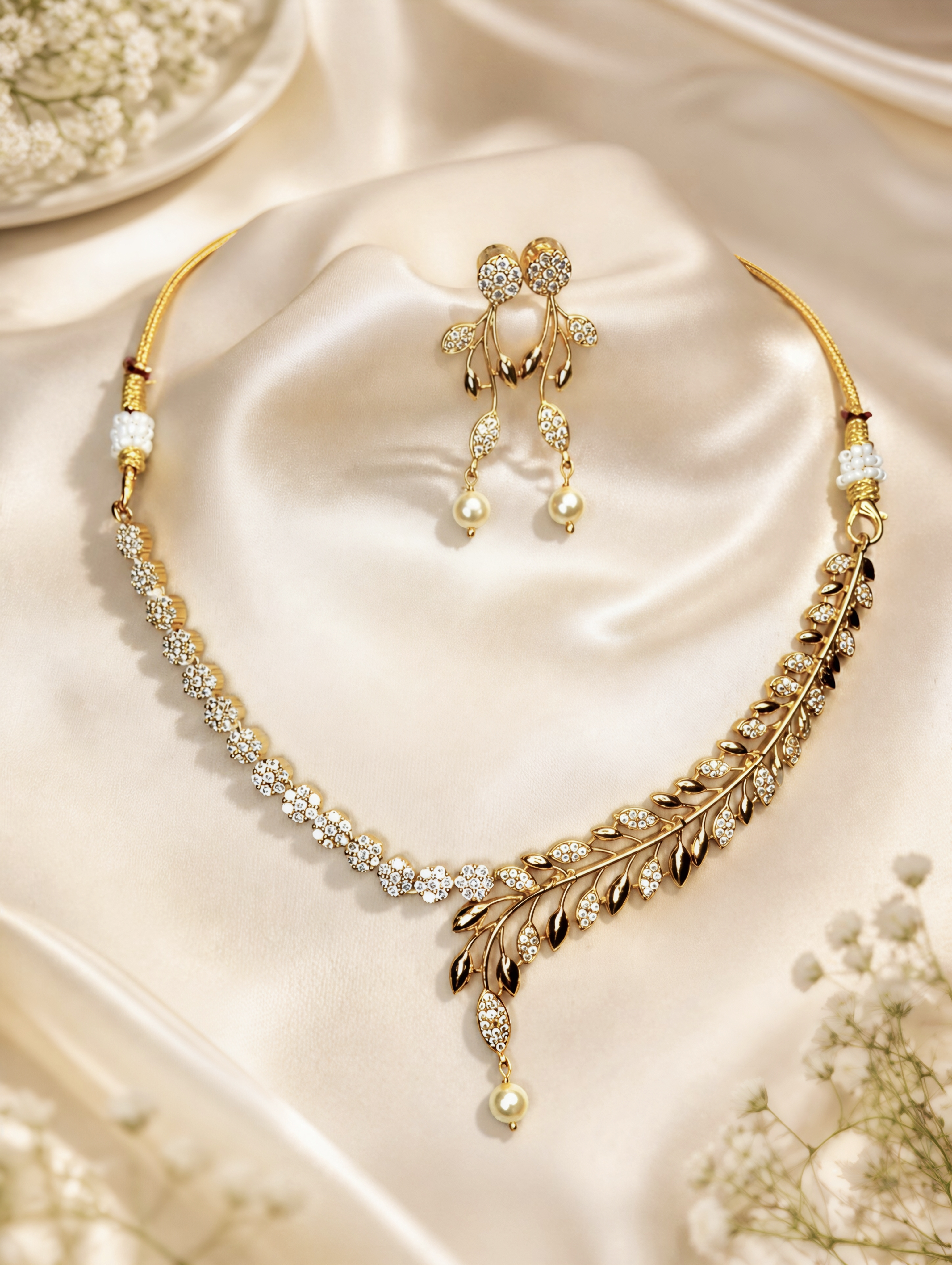Diamond Flower Necklace & Earrings
