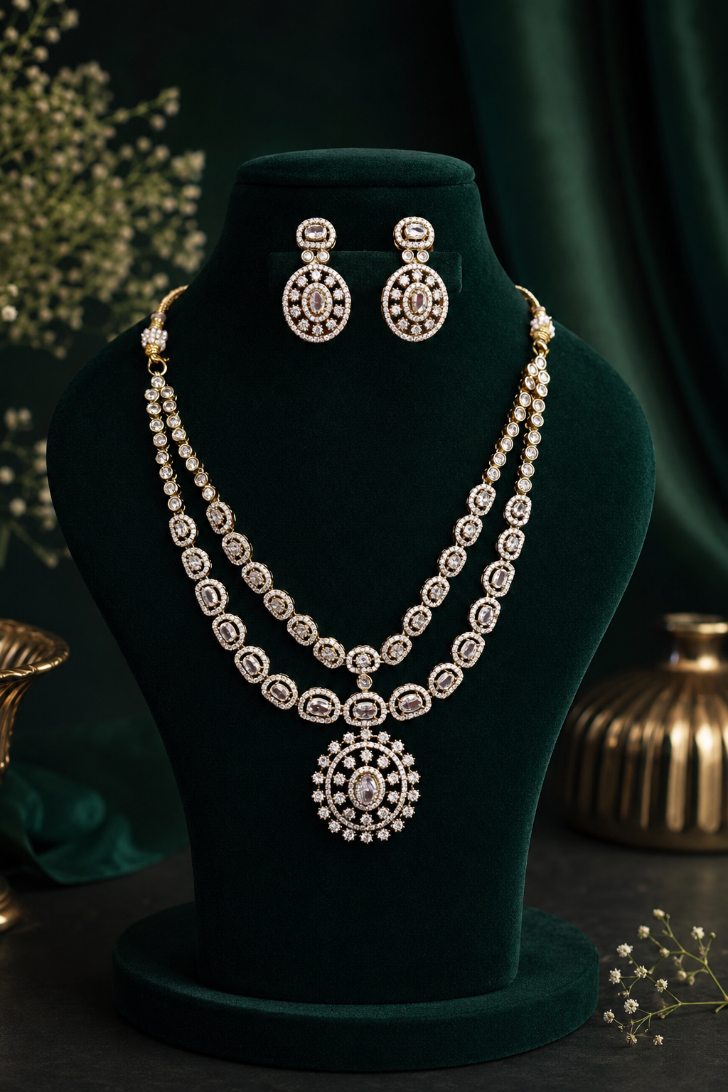 Premium Diamond Replica Double Layer Necklace