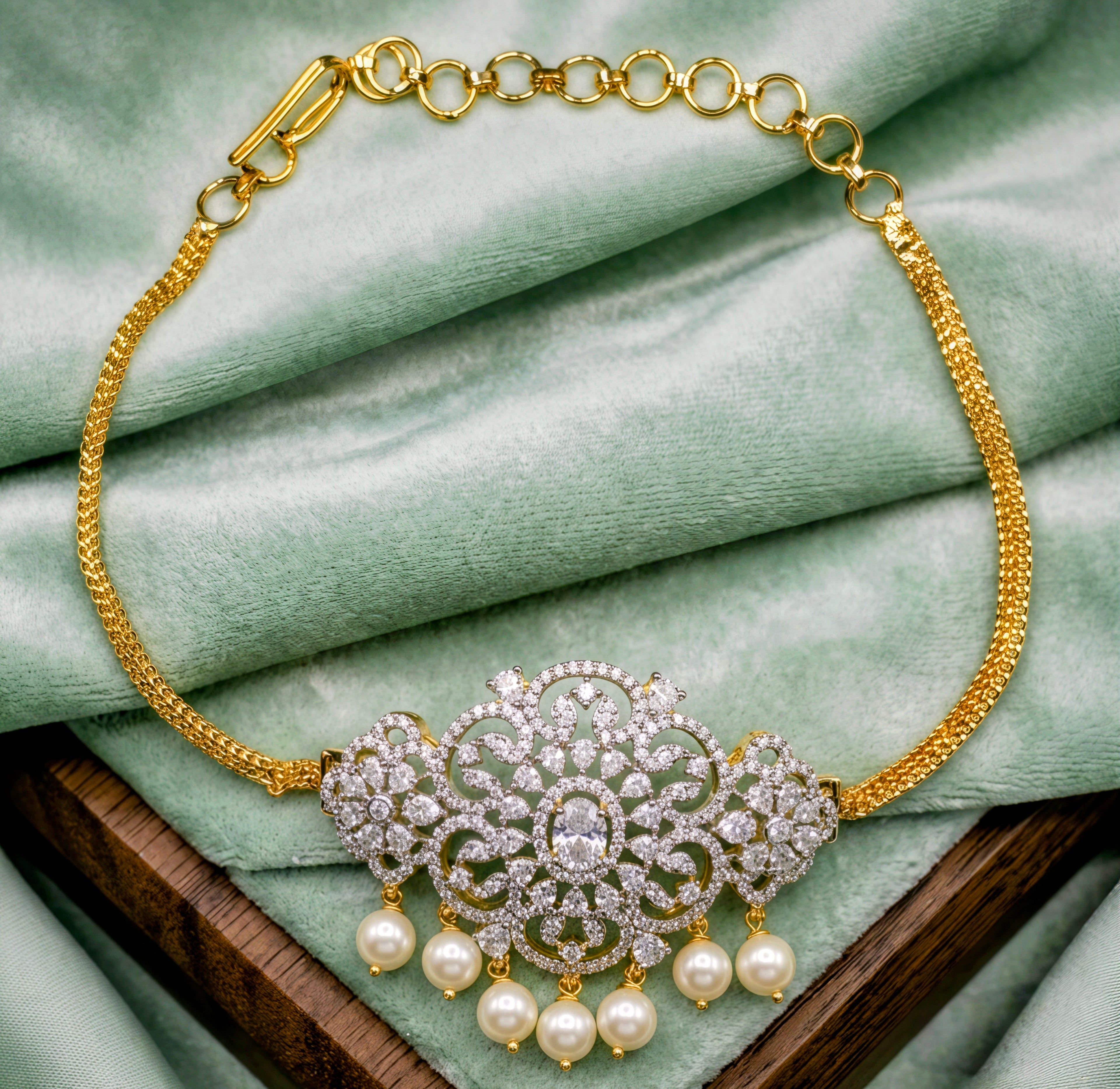 AD Choker with Hanging Pearls
