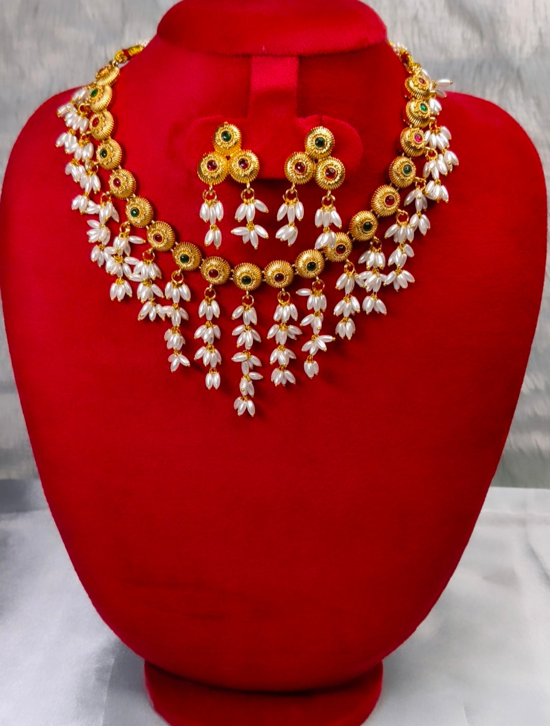 Rice Pearl Necklace & Earrings Set