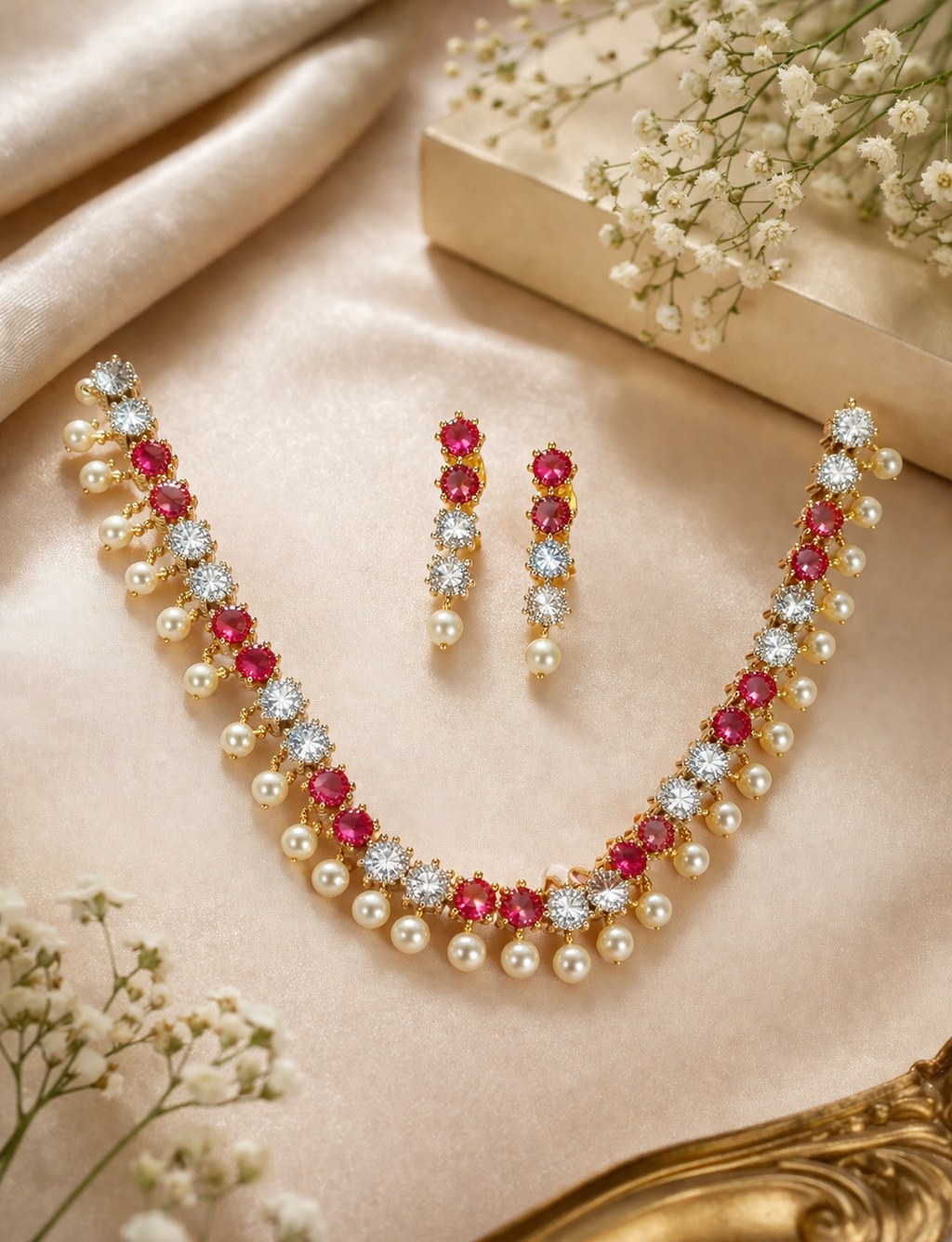 Pearl Stone Necklace & Earrings